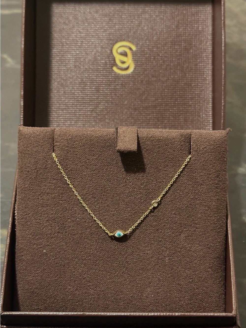 SYDNEY EVAN 
MINI ENAMEL EVIL EYE YELLOW GOLD NECKLACE - Picture 4 of 5